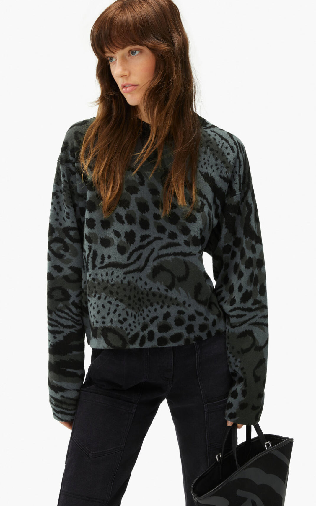 Kenzo Archive Leopard merino wool Striktrøje Dame - Grå DK-943526